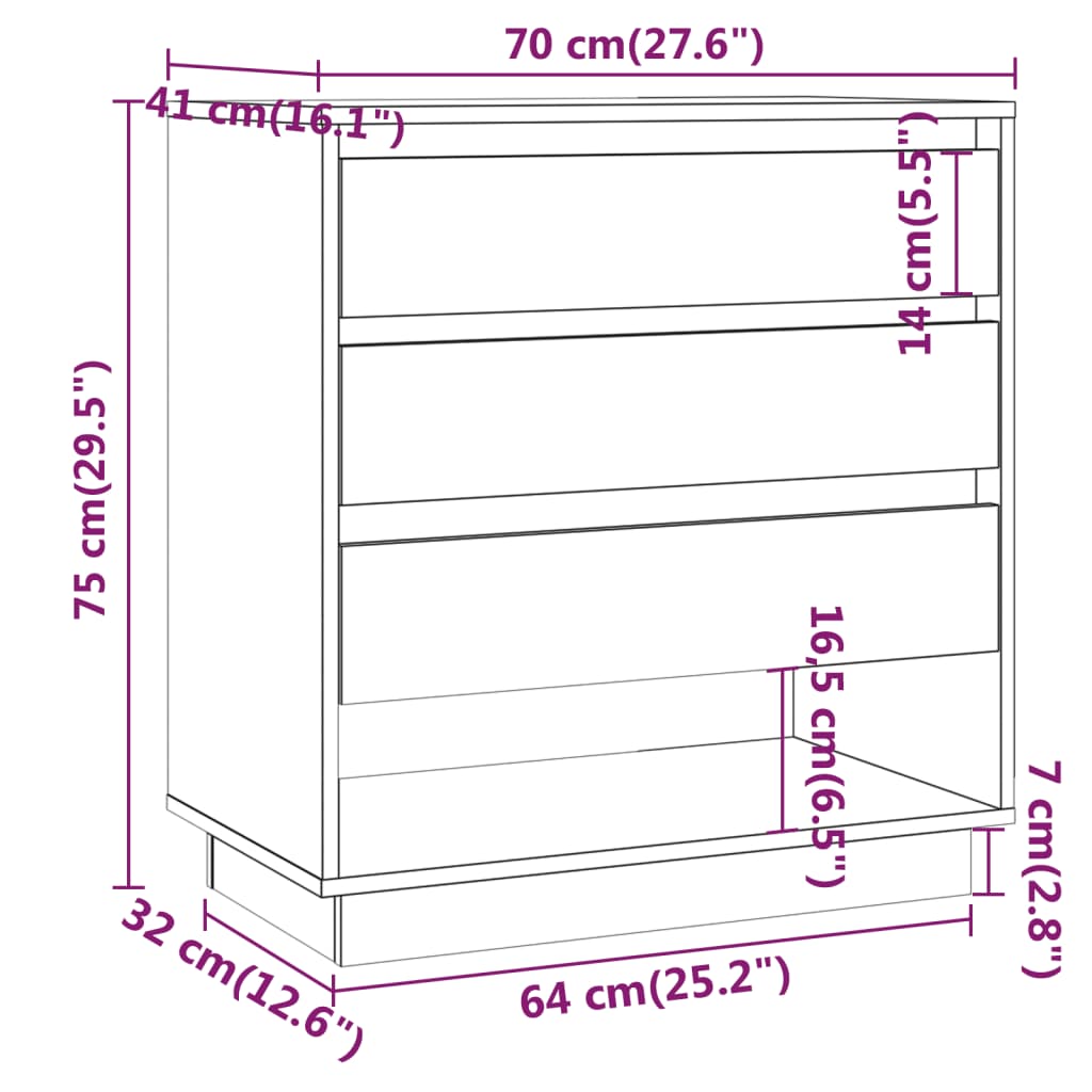 Sonoma graues Sideboard 70x41x75 cm Holzwerkstoff