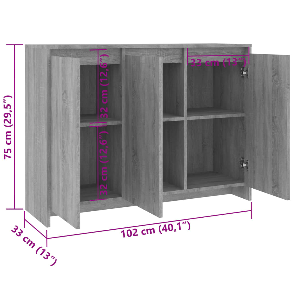 Buffet Sonoma gris 102x33x75 cm Bois d'ingénierie