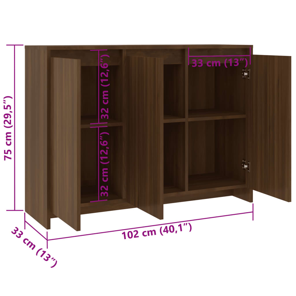 Sideboard Brown Oak 102x33x75 cm Engineered wood