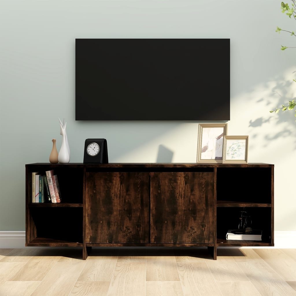 Meuble TV chêne fumé 130x35x50 cm bois d'ingénierie