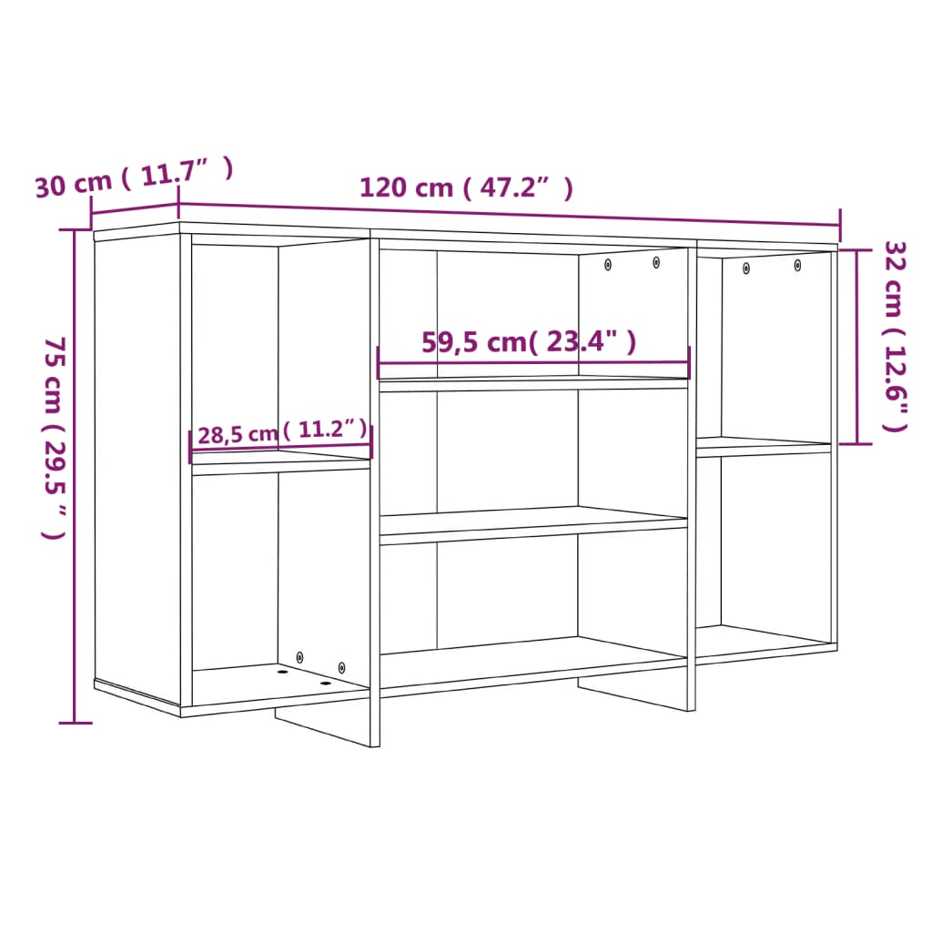 Sideboard aus geräucherter Eiche, 120 x 30 x 75 cm, Holzwerkstoff