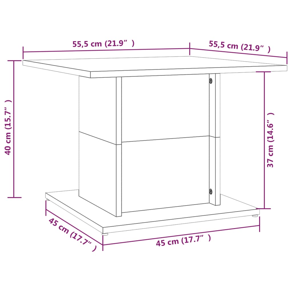 Table basse chêne fumé 55,5x55,5x40 cm bois d'ingénierie