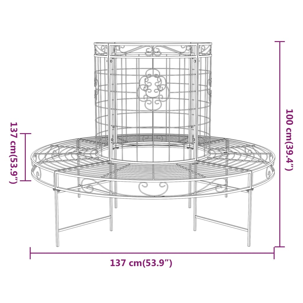 Runde Baumturmbank Ø137 cm Schwarzer Stahl