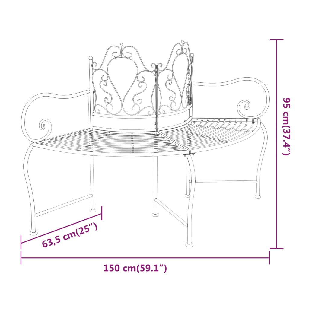 Banc tour d'arbre 150 cm Noir Acier