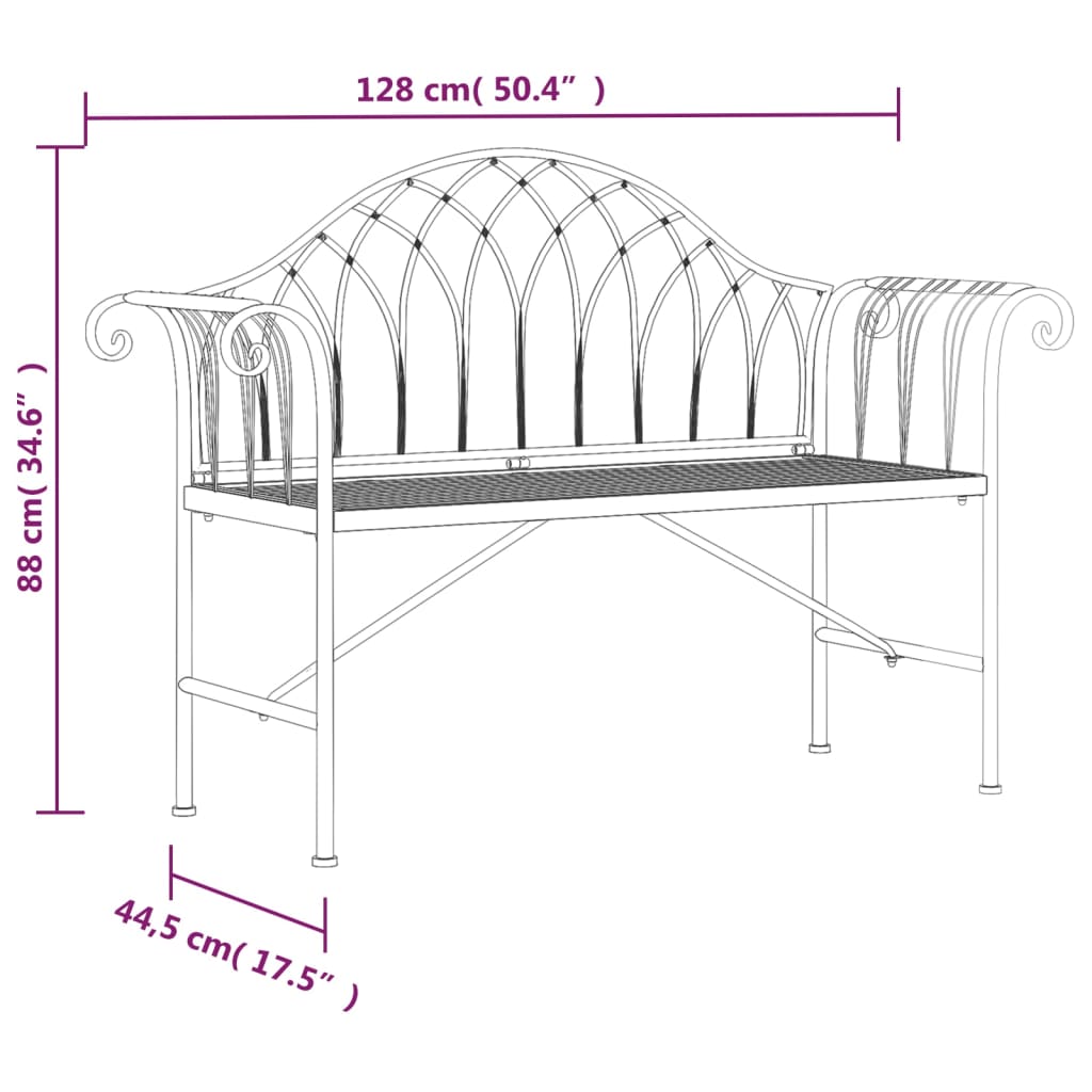 2-Sitzer-Gartenbank 128 cm Schwarzer Stahl