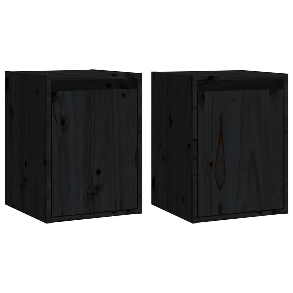 Armoires murales 2 pcs Noir 30x30x40 cm Bois de pin massif