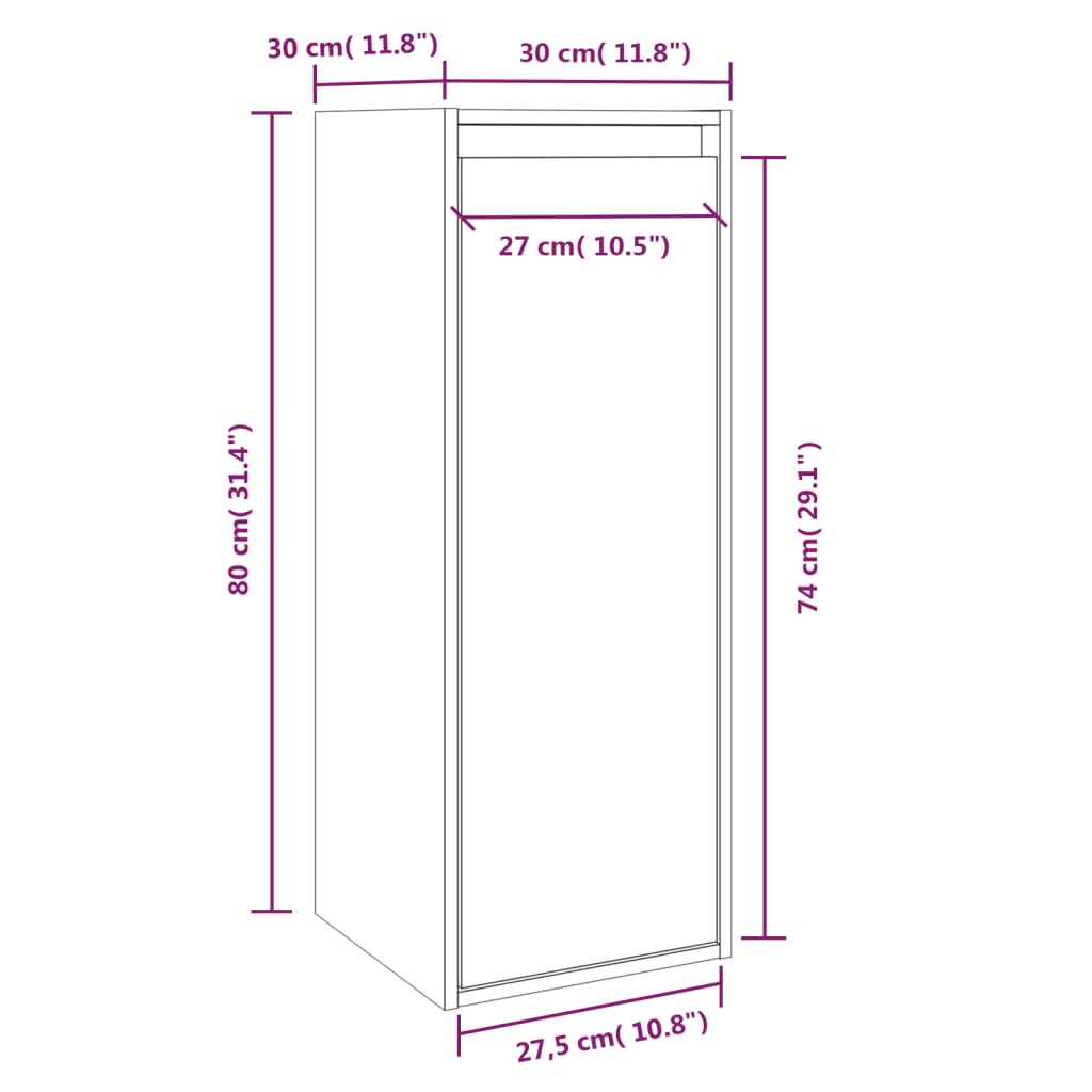 Armoire murale noir 30x30x80 cm Bois de pin massif