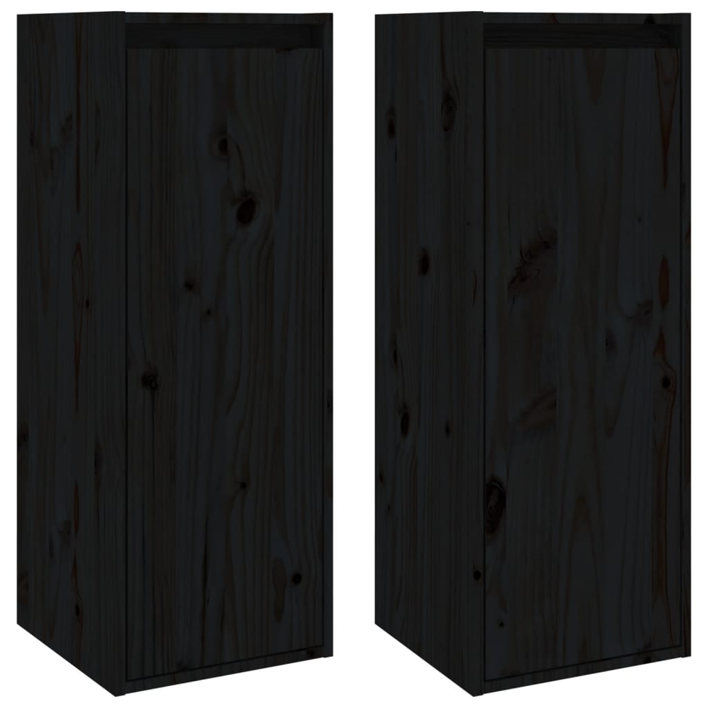 Armoires murales 2 pcs Noir 30x30x80 cm Bois de pin massif