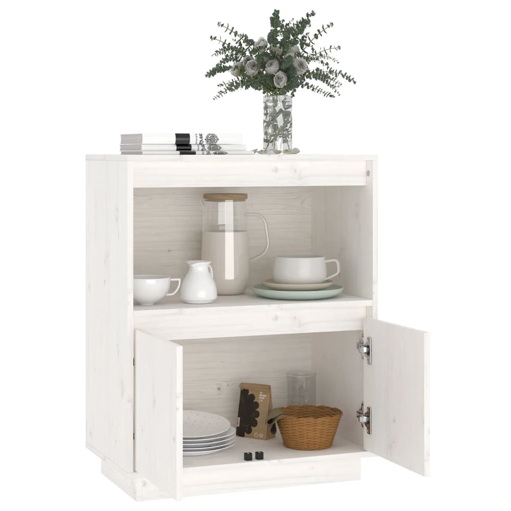 Buffet Blanc 60x34x75 cm Bois massif de pin