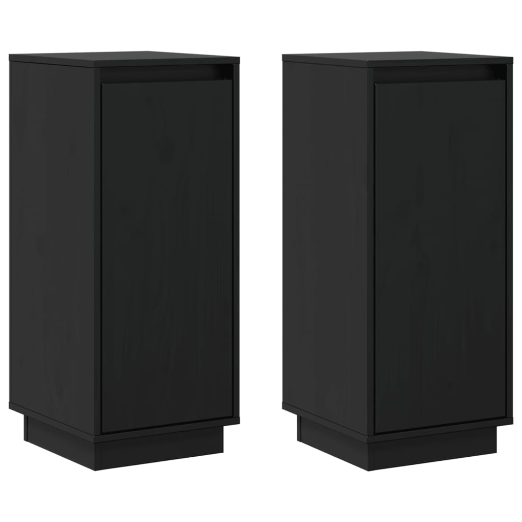 Sideboards 2 Stk. Schwarz 31,5x34x75 cm Massives Kiefernholz