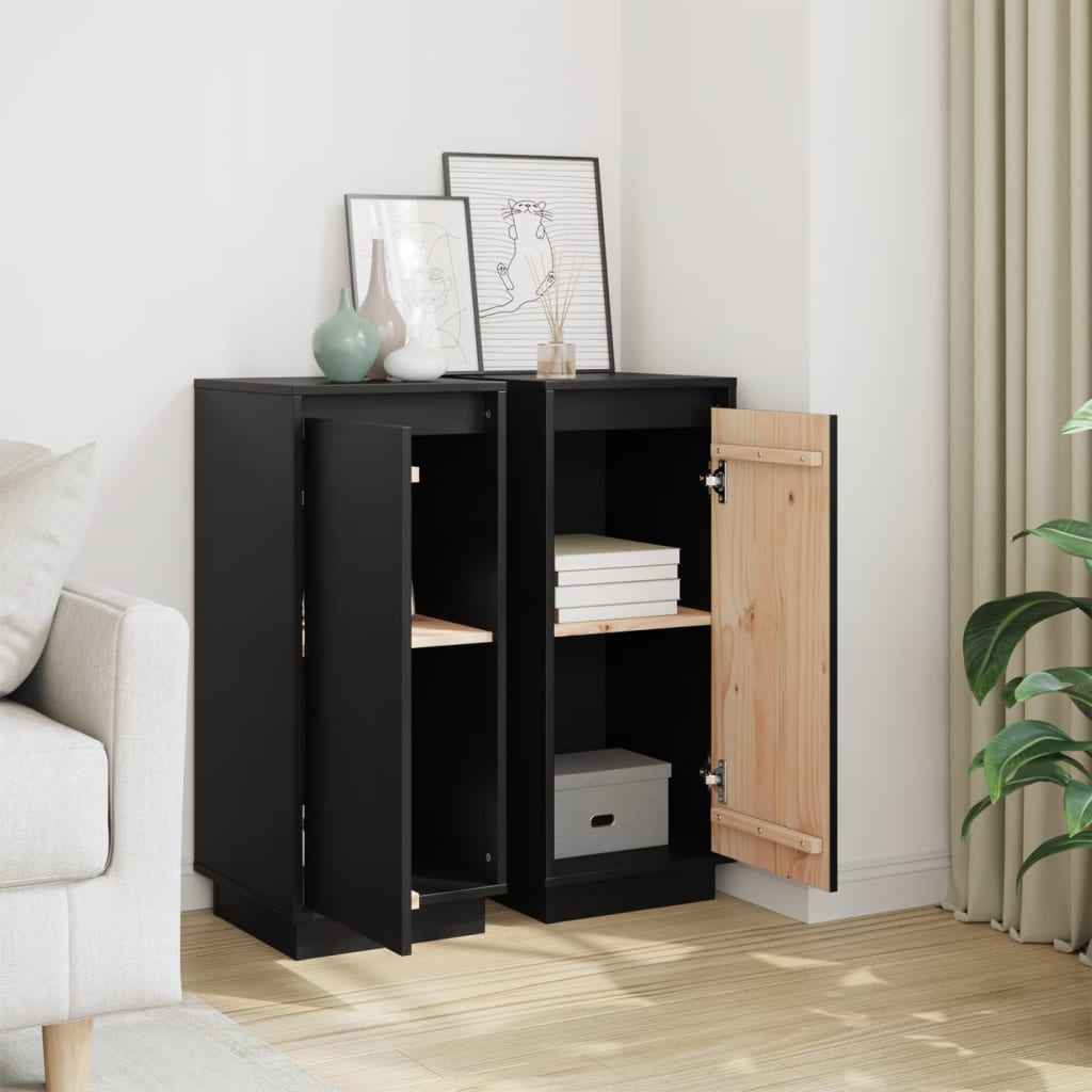 Sideboards 2 Stk. Schwarz 31,5x34x75 cm Massives Kiefernholz