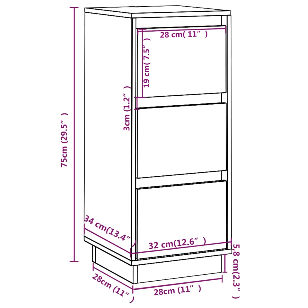 Sideboards 2 Stück 32x34x75 cm Massives Kiefernholz