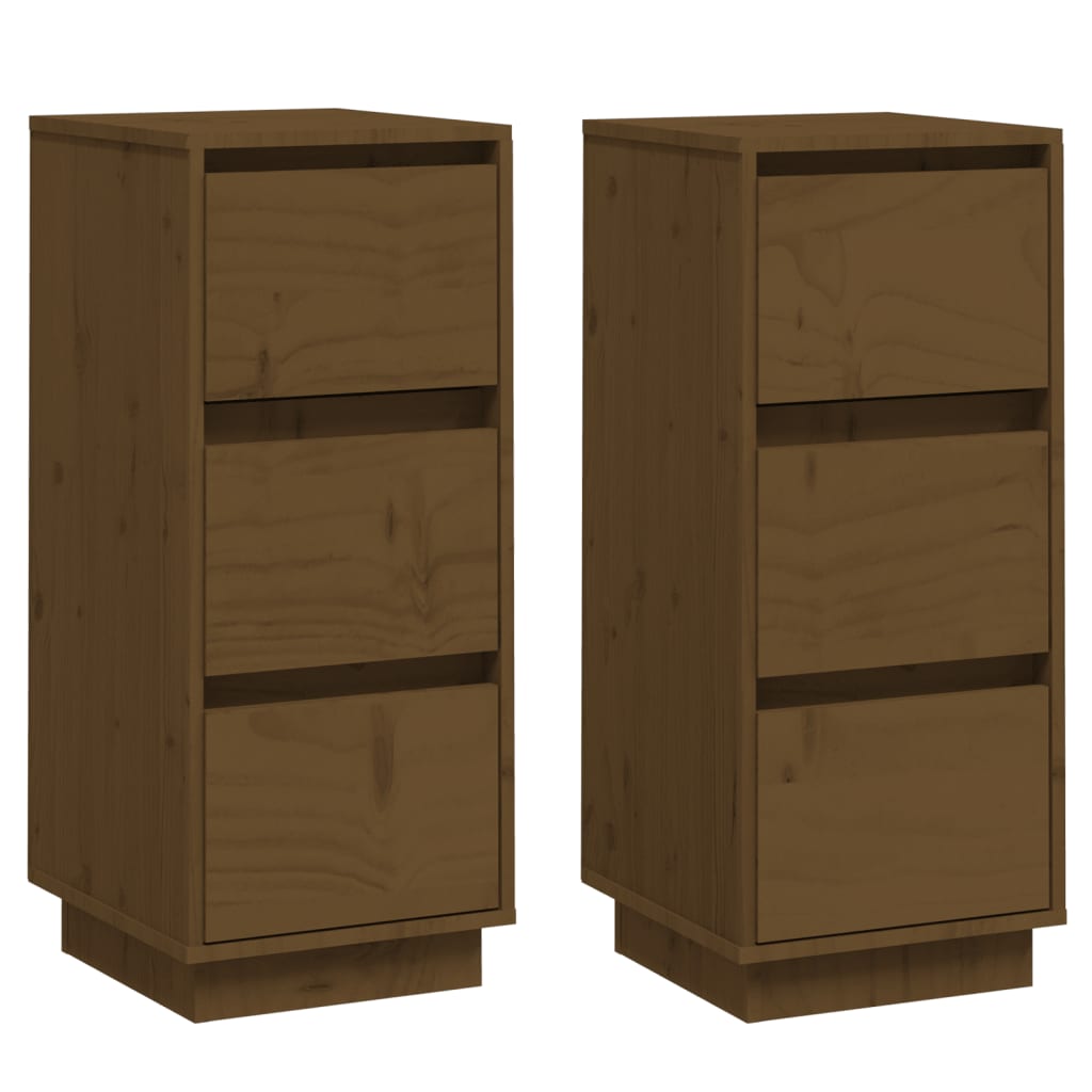 Buffets 2 pcs Marron miel 32x34x75 cm Bois massif de pin