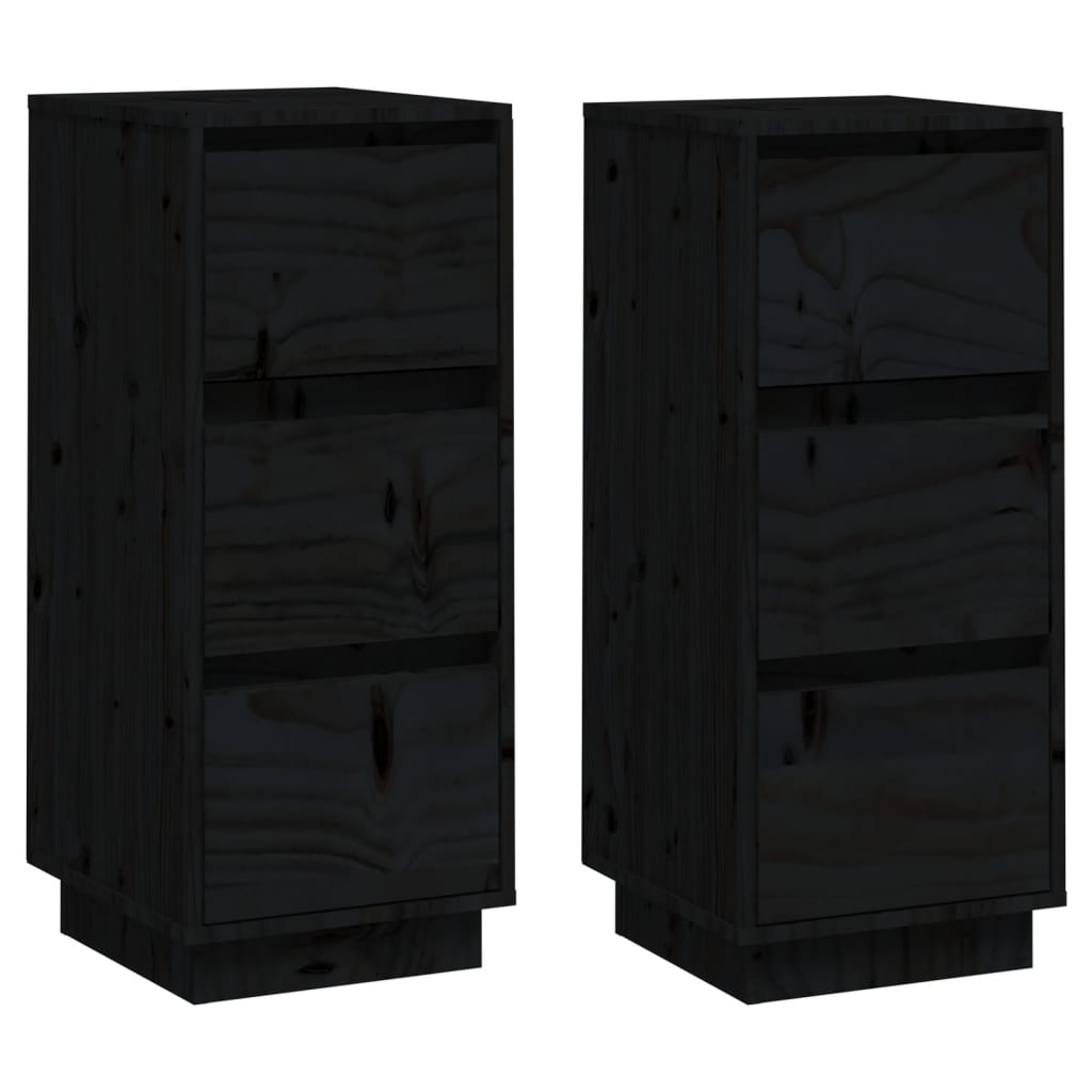 Buffets 2 pcs Noir 32x34x75 cm Bois massif de pin