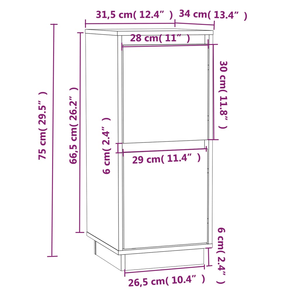 Buffet 31,5x34x75 cm Bois massif de pin