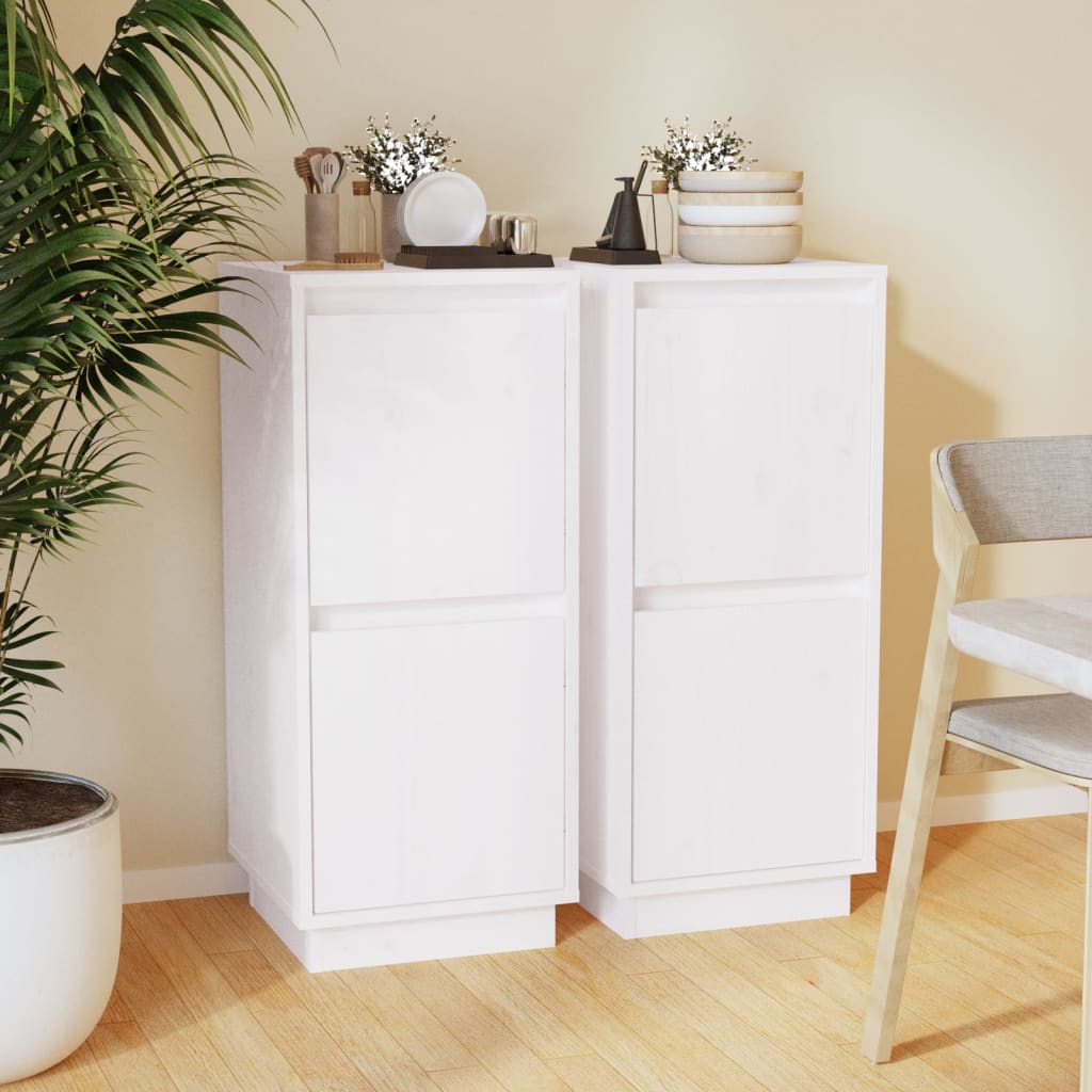 Buffets 2 pcs Blanc 31,5x34x75 cm Bois massif de pin