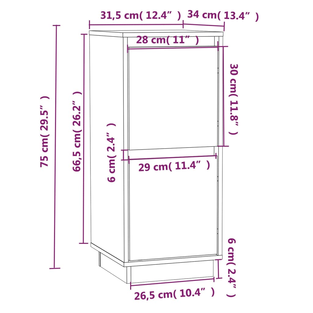 Sideboards 2 pcs Black 31.5x34x75 cm Solid pine wood