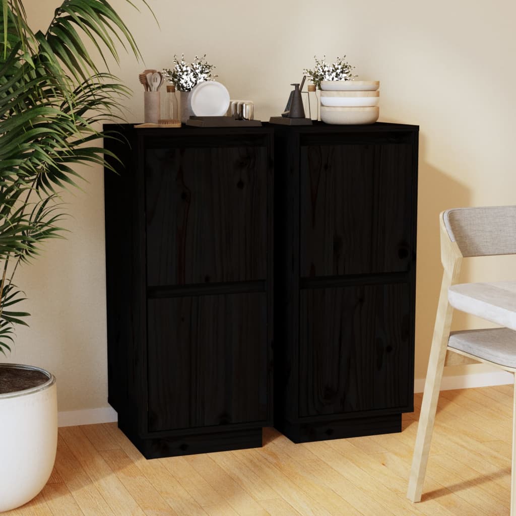 Sideboards 2 pcs Black 31.5x34x75 cm Solid pine wood