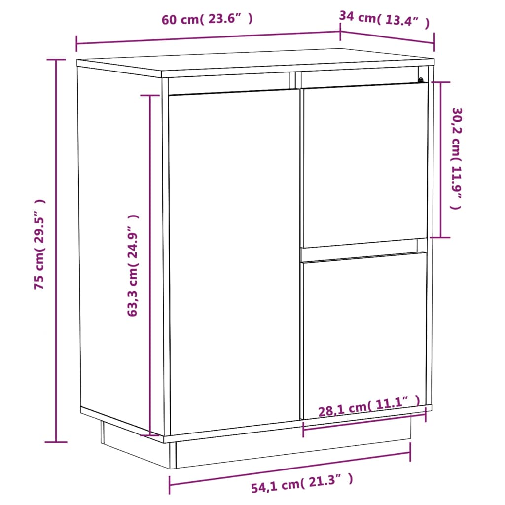 Sideboard 60x34x75 cm Massives Kiefernholz