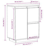 Buffet Blanc 60x34x75 cm Bois massif de pin