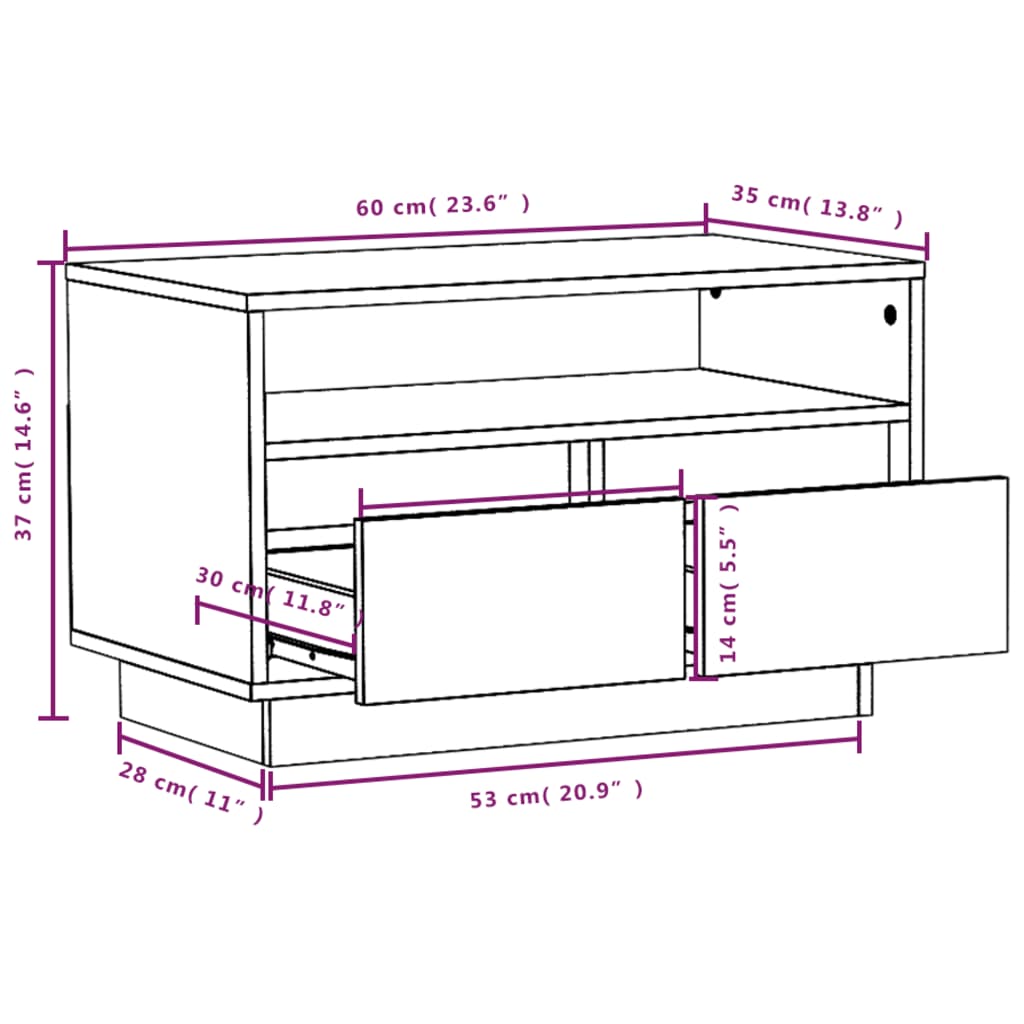 Meuble TV 60x35x37 cm Bois de pin massif