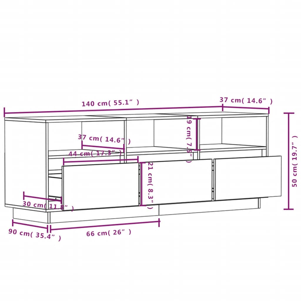 TV cabinet 140x37x50 cm Solid pine wood