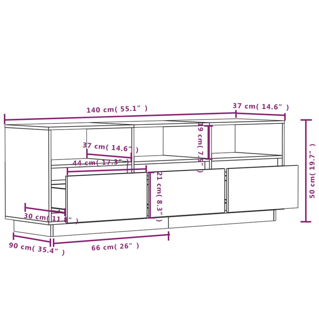 Honey Brown TV Cabinet 140x37x50 cm Solid Pine Wood