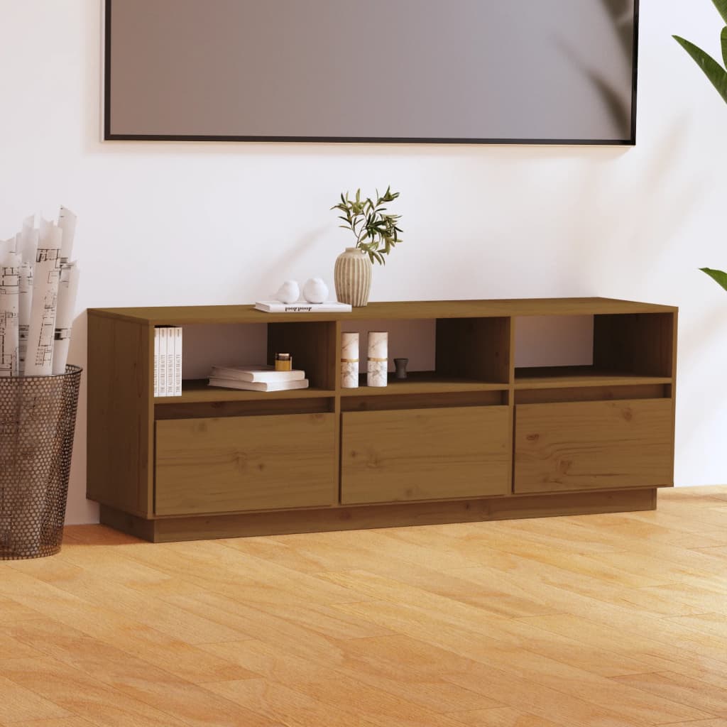 Meuble TV Marron miel 140x37x50 cm Bois de pin massif