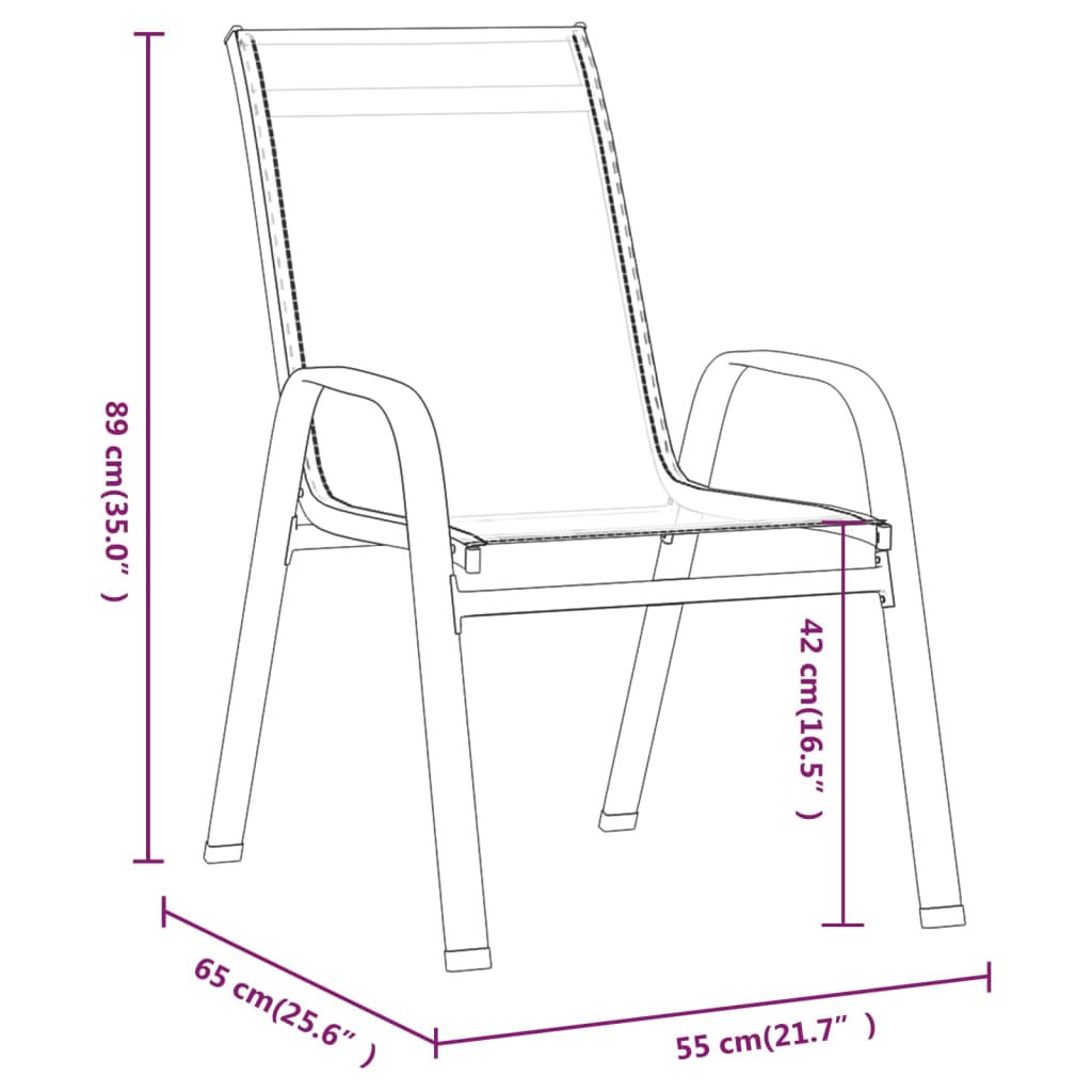 Chaises empilables de jardin lot de 2 Noir Tissu textilène