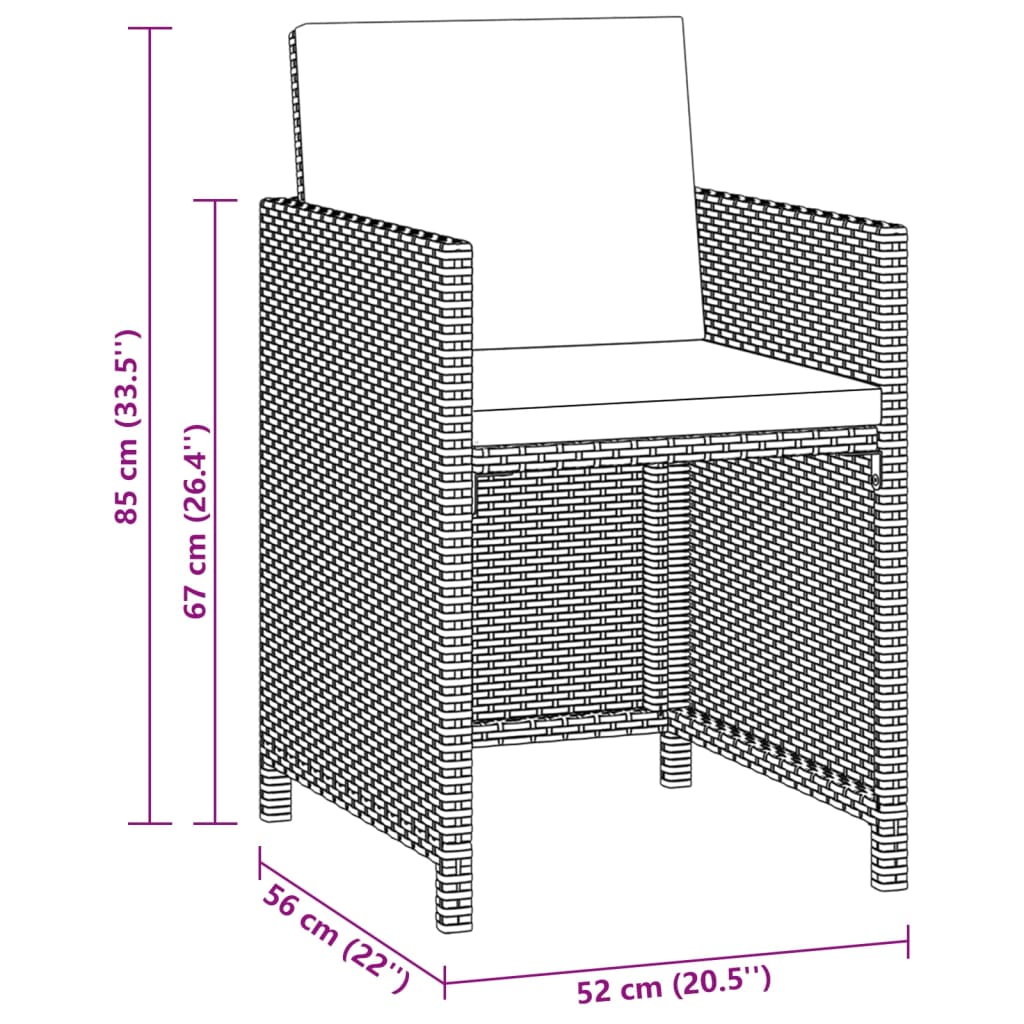 Ensemble à manger de jardin coussins 3pcs Résine tressée Gris