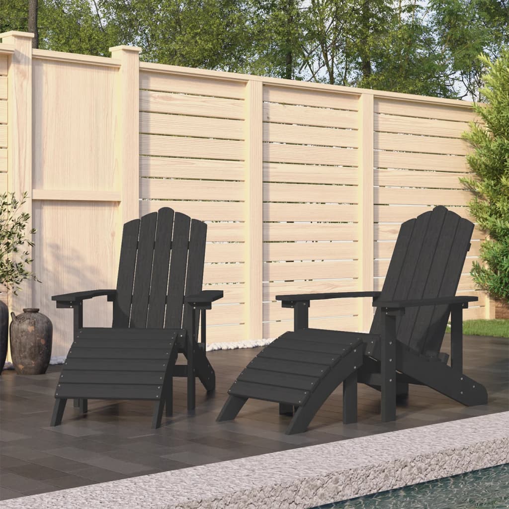 Chaises Adirondack lot de 2 avec repose-pieds PEHD Anthracite