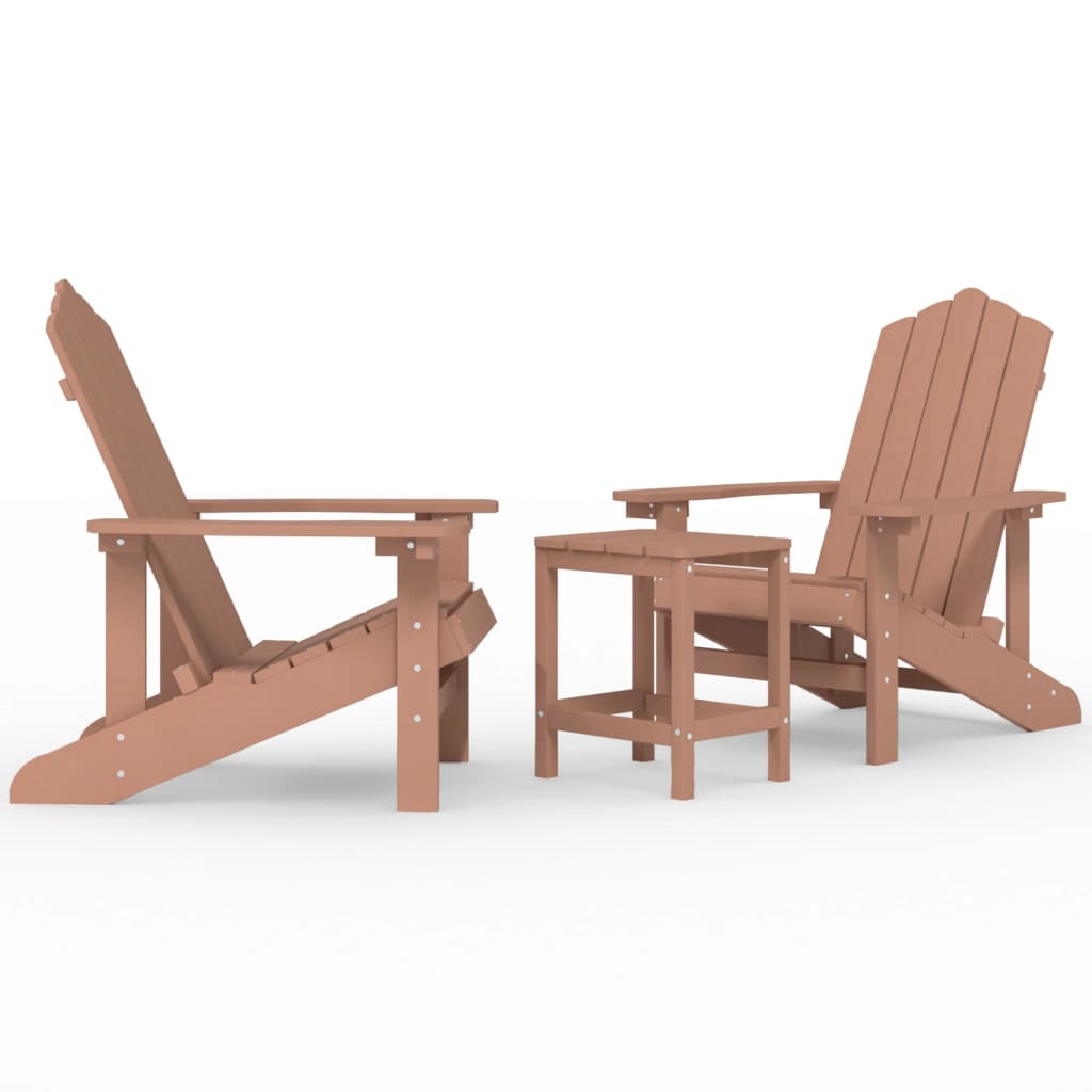 Adirondack Garden Chairs with Table HDPE Brown