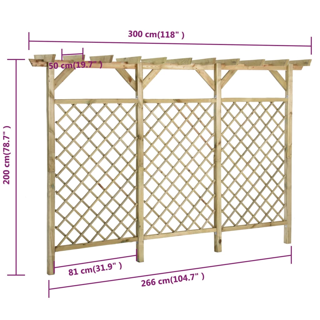 Garden trellis fence with pergola 300x50x200 cm Pine