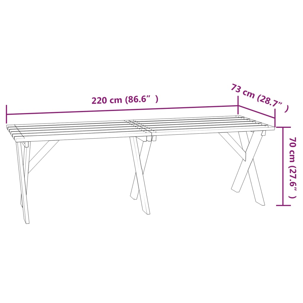 Table de jardin 220x73x70 cm Bois de pin imprégné