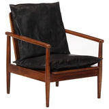 Fauteuil noir cuir véritable et bois d'acacia solide