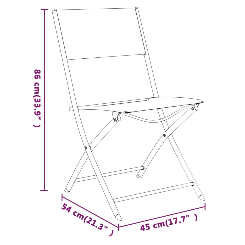 Chaises d'extérieur pliables lot de 2 Noir Acier et textilène