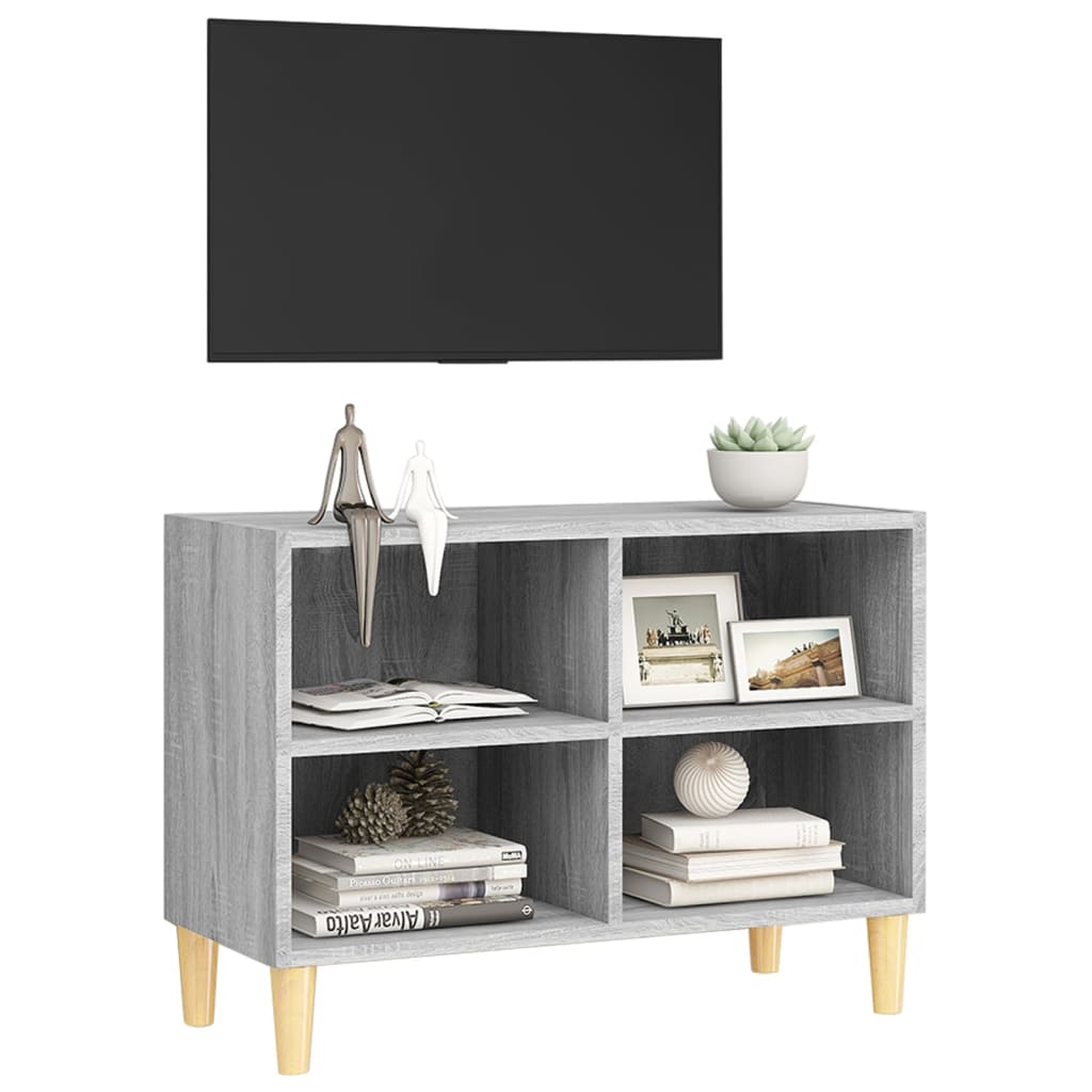 Meuble TV avec pieds en bois massif Sonoma gris 69,5x30x50 cm