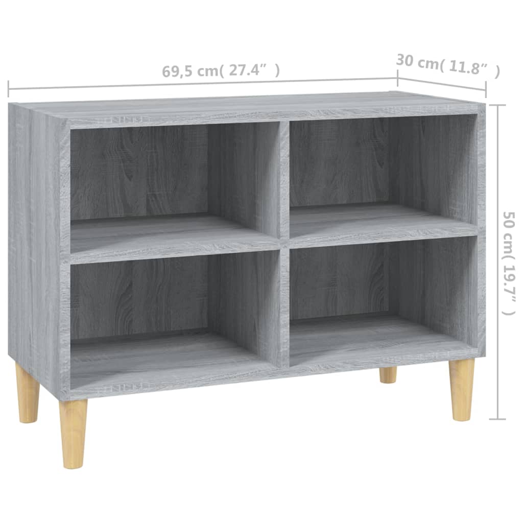 Meuble TV avec pieds en bois massif Sonoma gris 69,5x30x50 cm