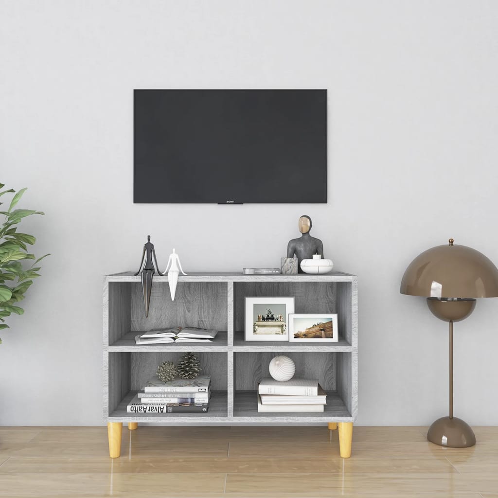 Meuble TV avec pieds en bois massif Sonoma gris 69,5x30x50 cm