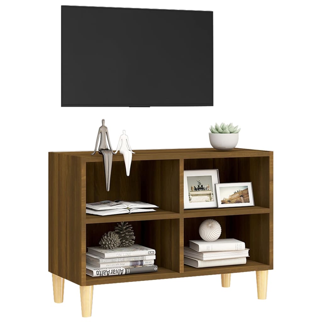 Meuble TV avec pieds en bois massif Chêne marron 69,5x30x50 cm