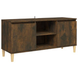 TV cabinet with solid wood legs Smoked oak 103.5x35x50 cm