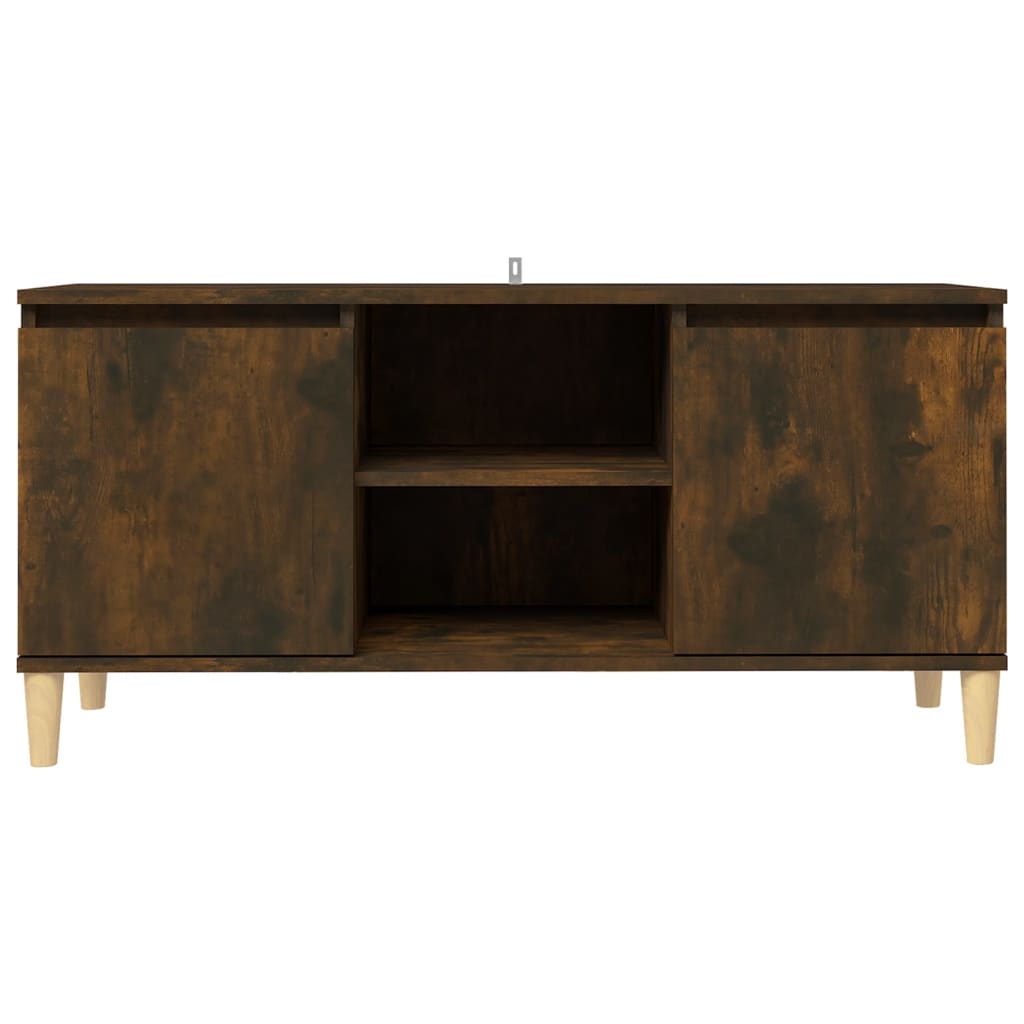 TV cabinet with solid wood legs Smoked oak 103.5x35x50 cm