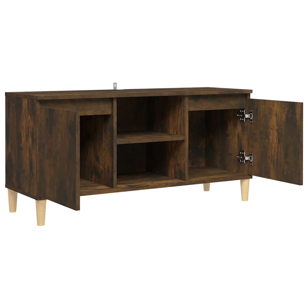 TV cabinet with solid wood legs Smoked oak 103.5x35x50 cm