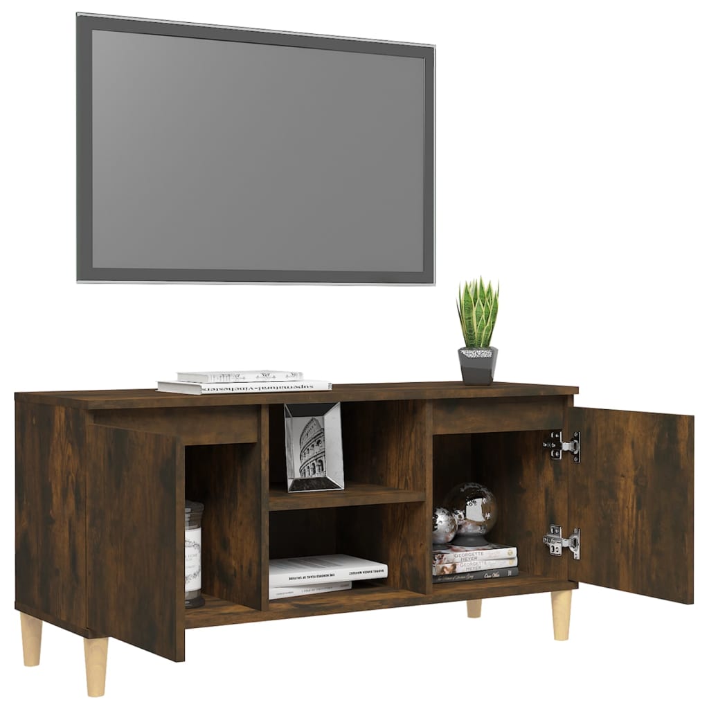 TV cabinet with solid wood legs Smoked oak 103.5x35x50 cm