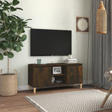 TV cabinet with solid wood legs Smoked oak 103.5x35x50 cm