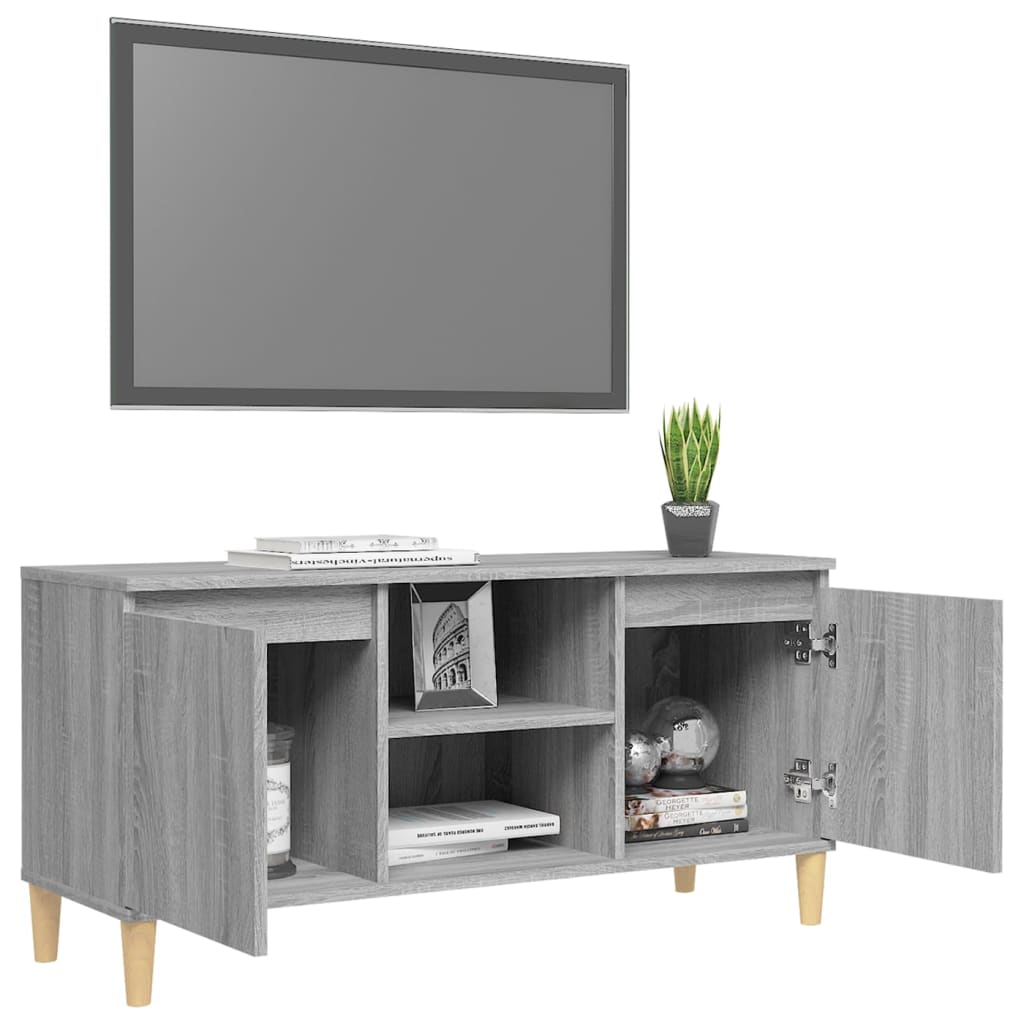 Meuble TV avec pieds en bois solide Sonoma gris 103,5x35x50 cm