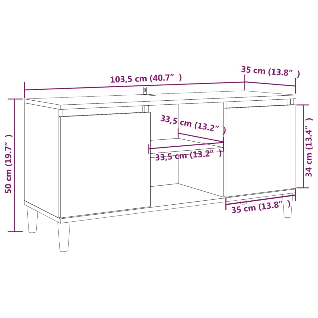 TV cabinet with solid wood legs Sonoma gray 103.5x35x50 cm