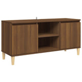 TV cabinet with solid wood legs Brown oak 103.5x35x50 cm