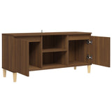 TV cabinet with solid wood legs Brown oak 103.5x35x50 cm