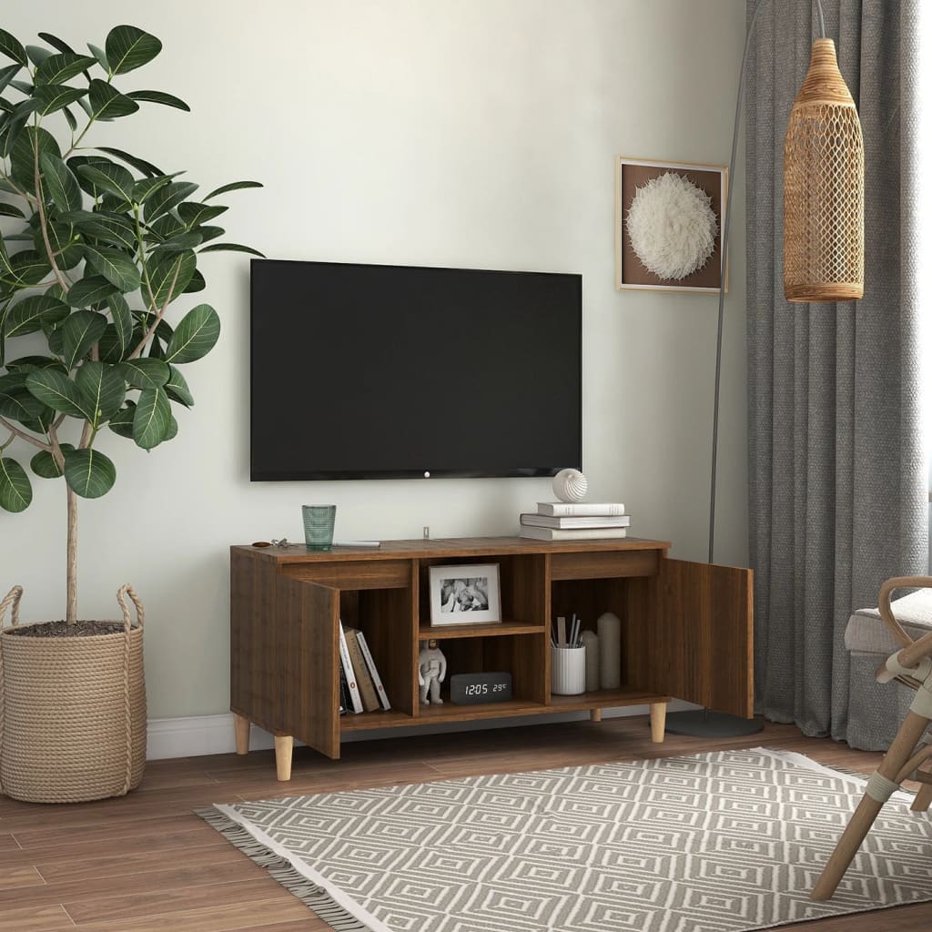 Meuble TV avec pieds en bois massif Chêne marron 103,5x35x50 cm